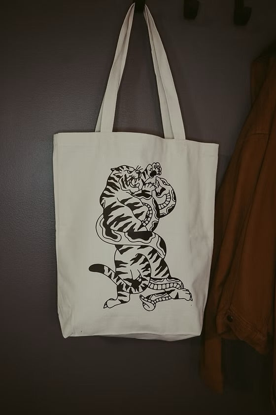 Tiger Fighting Snake Canvas Tote
