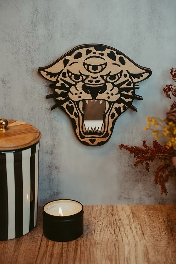 Traditional Wooden Leopard Mirror
