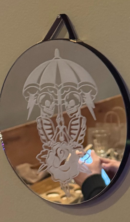 Large Umbrella Skeletons Velvet Framed Mirror