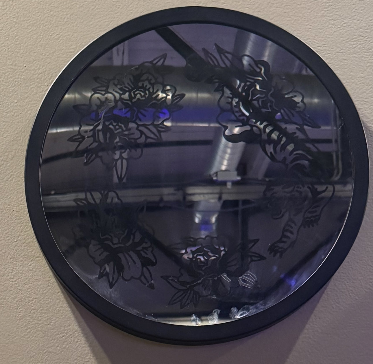 Tiger Flower Round Hanging Mirror