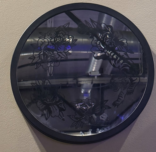 Tiger Flower Round Hanging Mirror