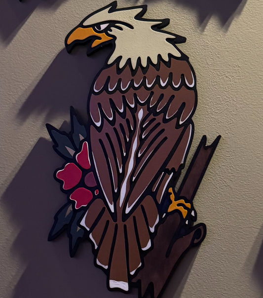 XL Sitting Eagle Wooden Wall Hanging