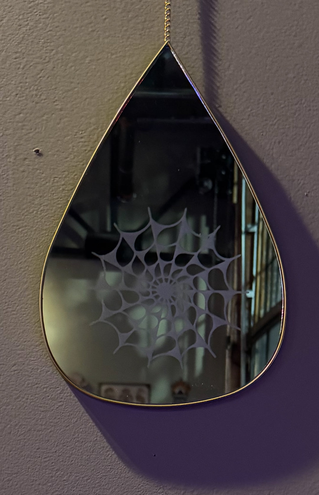 Spider Web Tear Drop Hanging Mirror