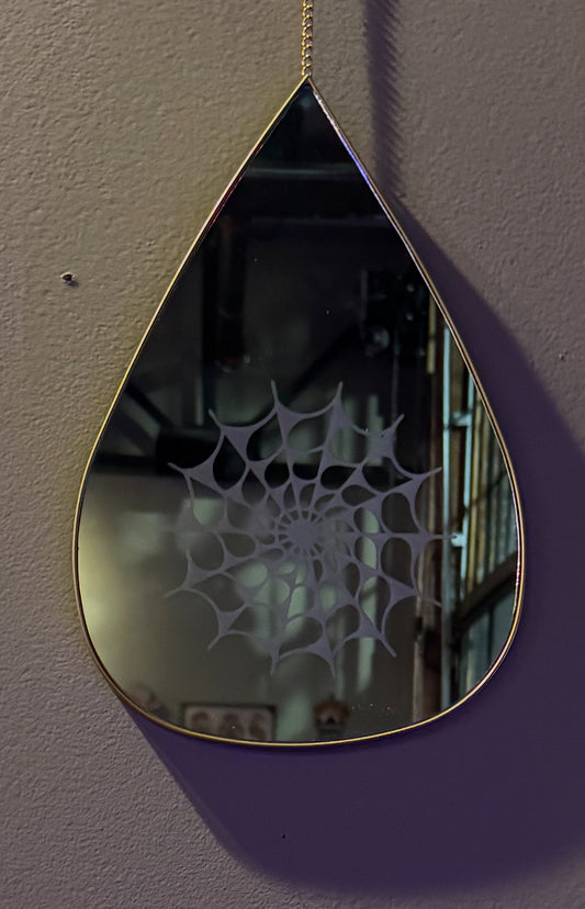 Spider Web Tear Drop Hanging Mirror