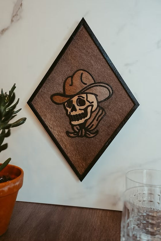 Western Skull Wooden Diamond Flash Tattoo Wall Hanging