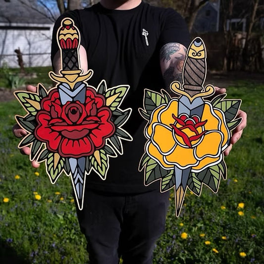Dagger Rose Wooden Wall Hanging