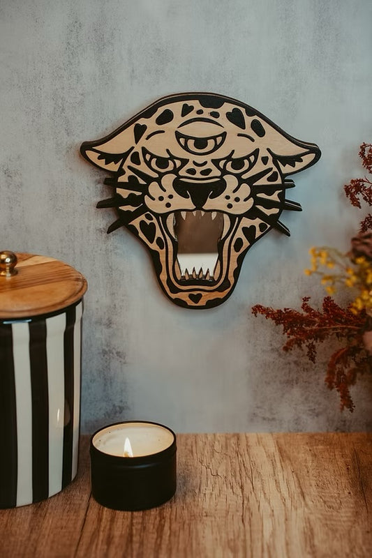Traditional Wooden Leopard Mirror